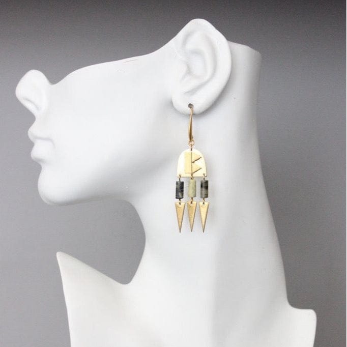 EAR-JM Brass and Jasper Geometric Earrings
