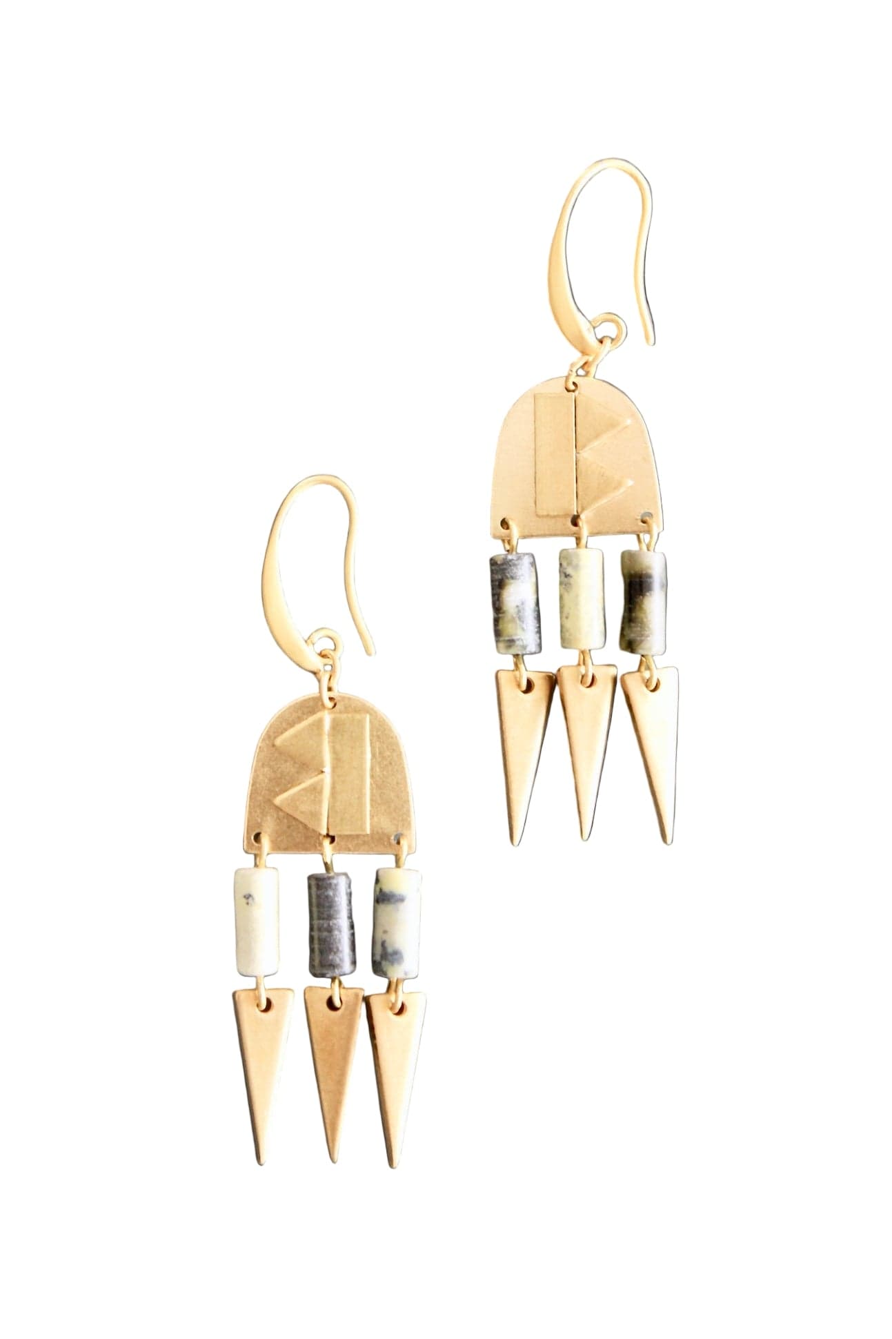 EAR-JM Brass and Jasper Geometric Earrings