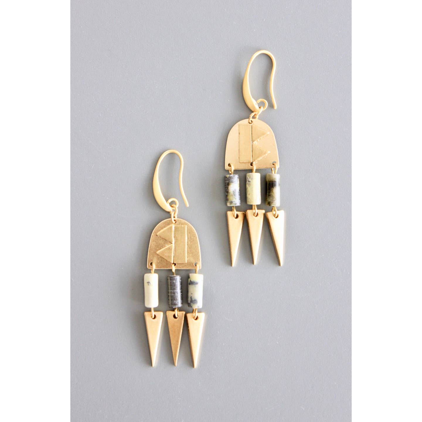 EAR-JM Brass and Jasper Geometric Earrings