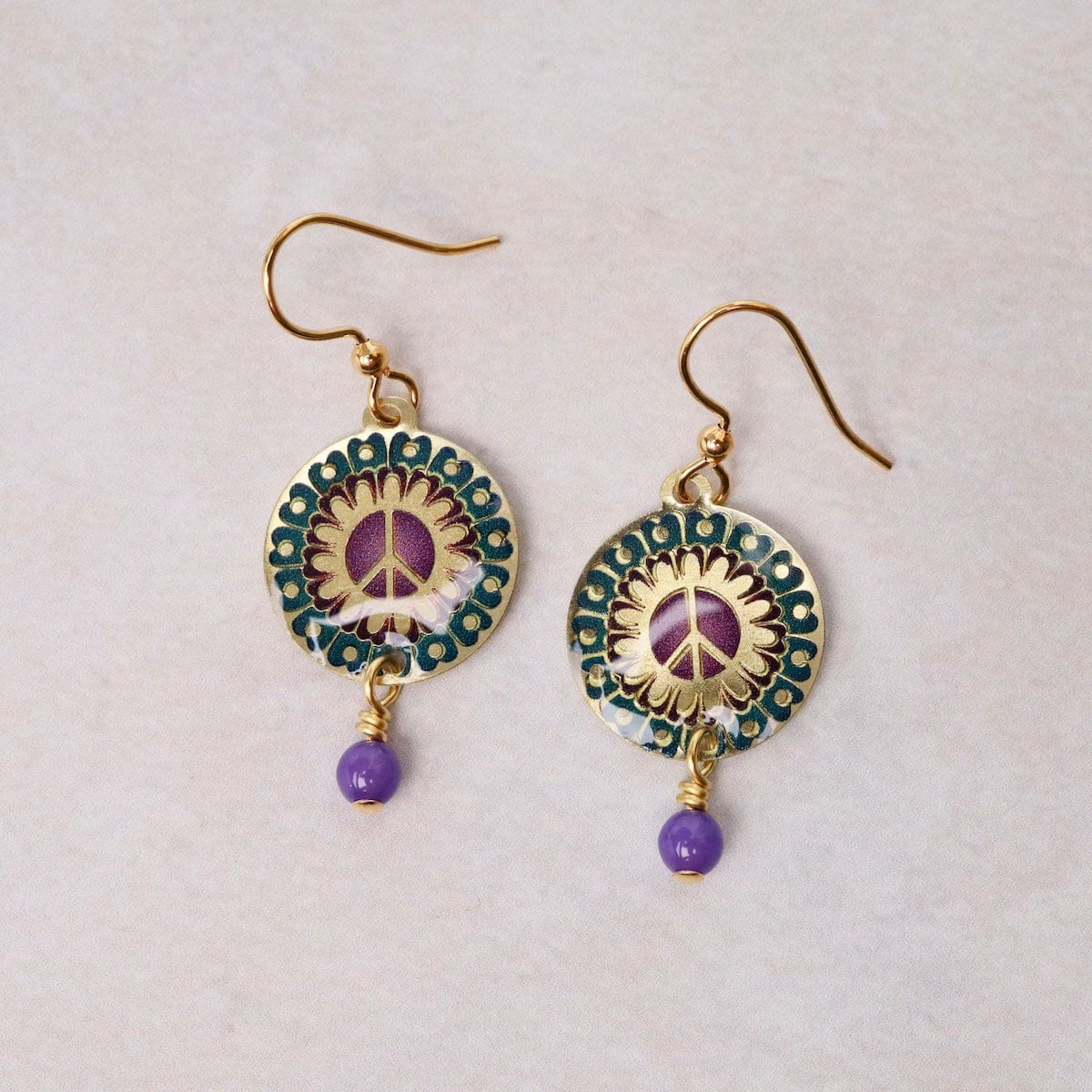 EAR-JM Brass Peace Mandala in Blue/Purple Earrings