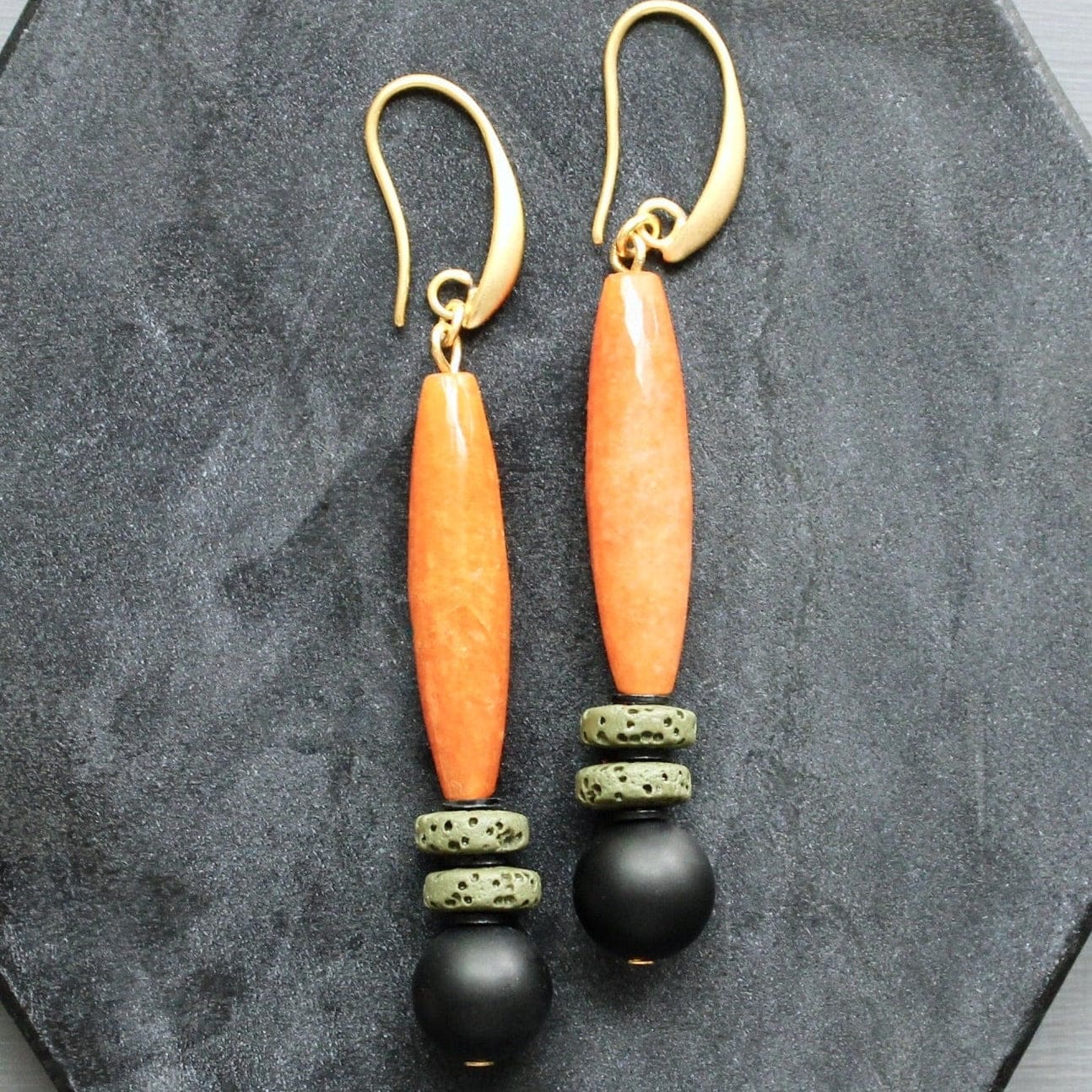 EAR-JM Carnelian Jade and Jet Earrings