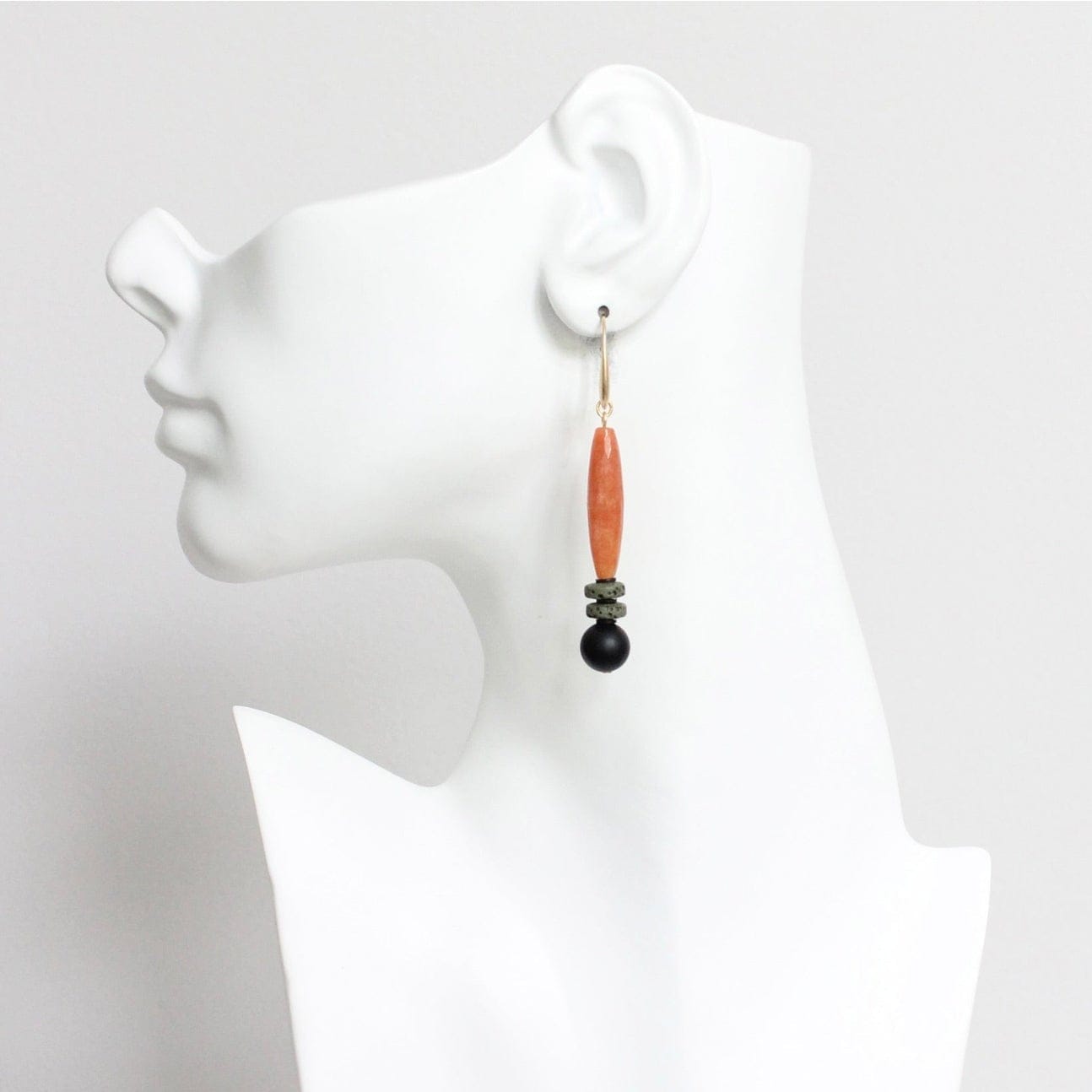 EAR-JM Carnelian Jade and Jet Earrings