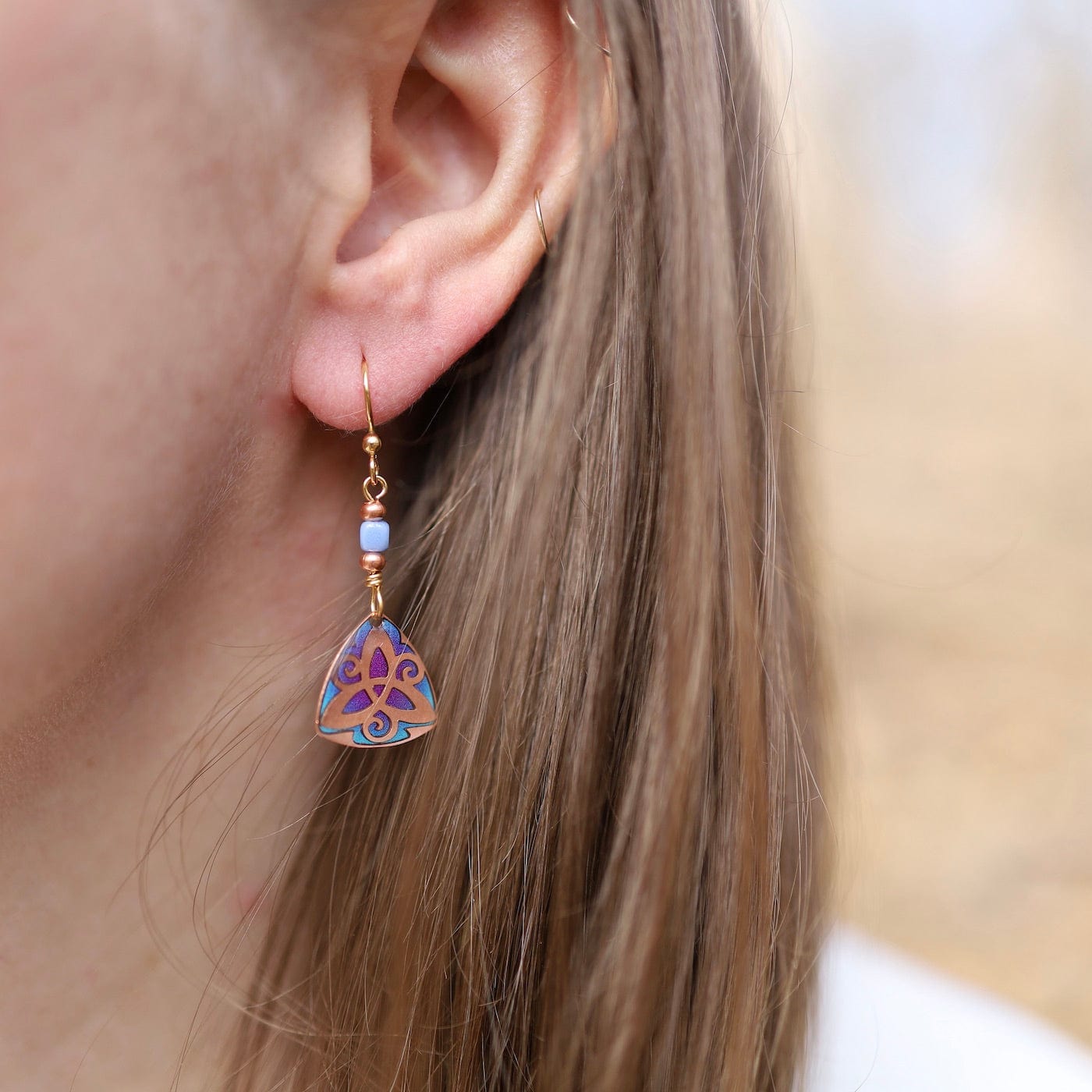 EAR-JM Copper & Blue Celtic Trinity Earring