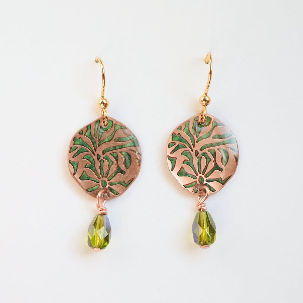 
                      
                        EAR-JM Copper Flower Burst with Green Dangle Earrings
                      
                    