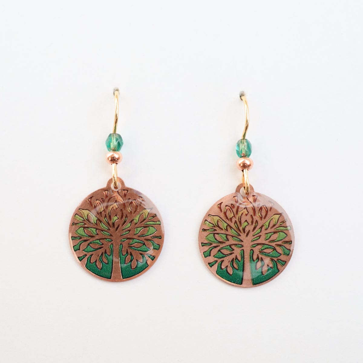 EAR-JM Copper Green Ombre Tree Of Life Earrings