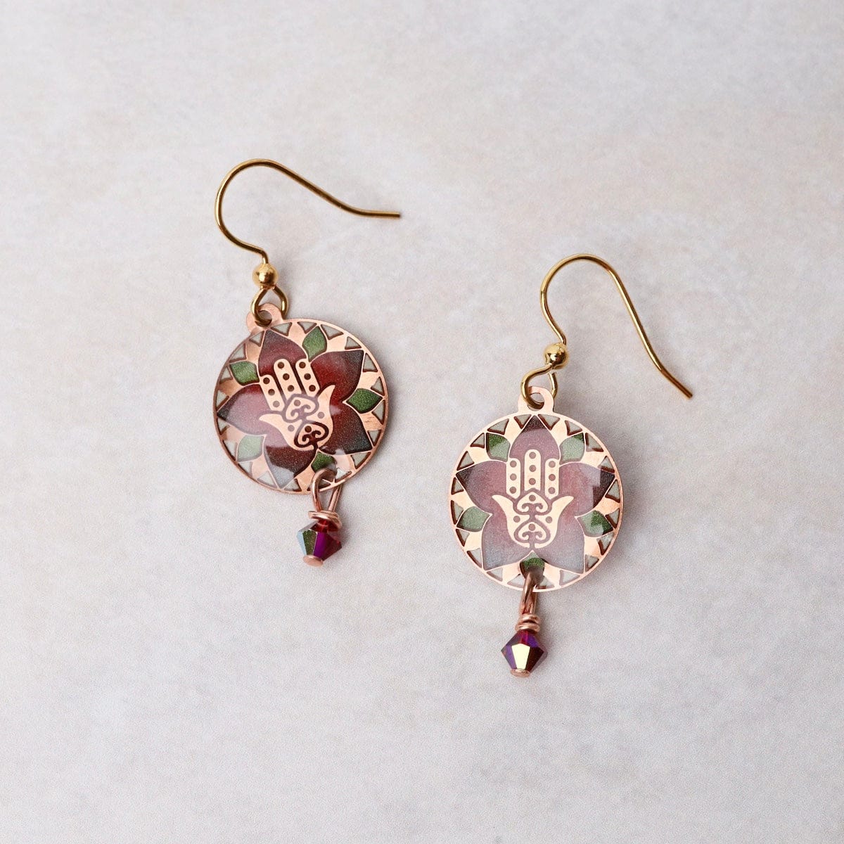 EAR-JM Copper Hamsa Mandala Earrings