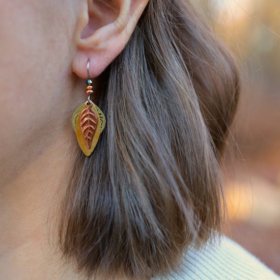 EAR-JM Copper Leaf on Gold Background Earrings