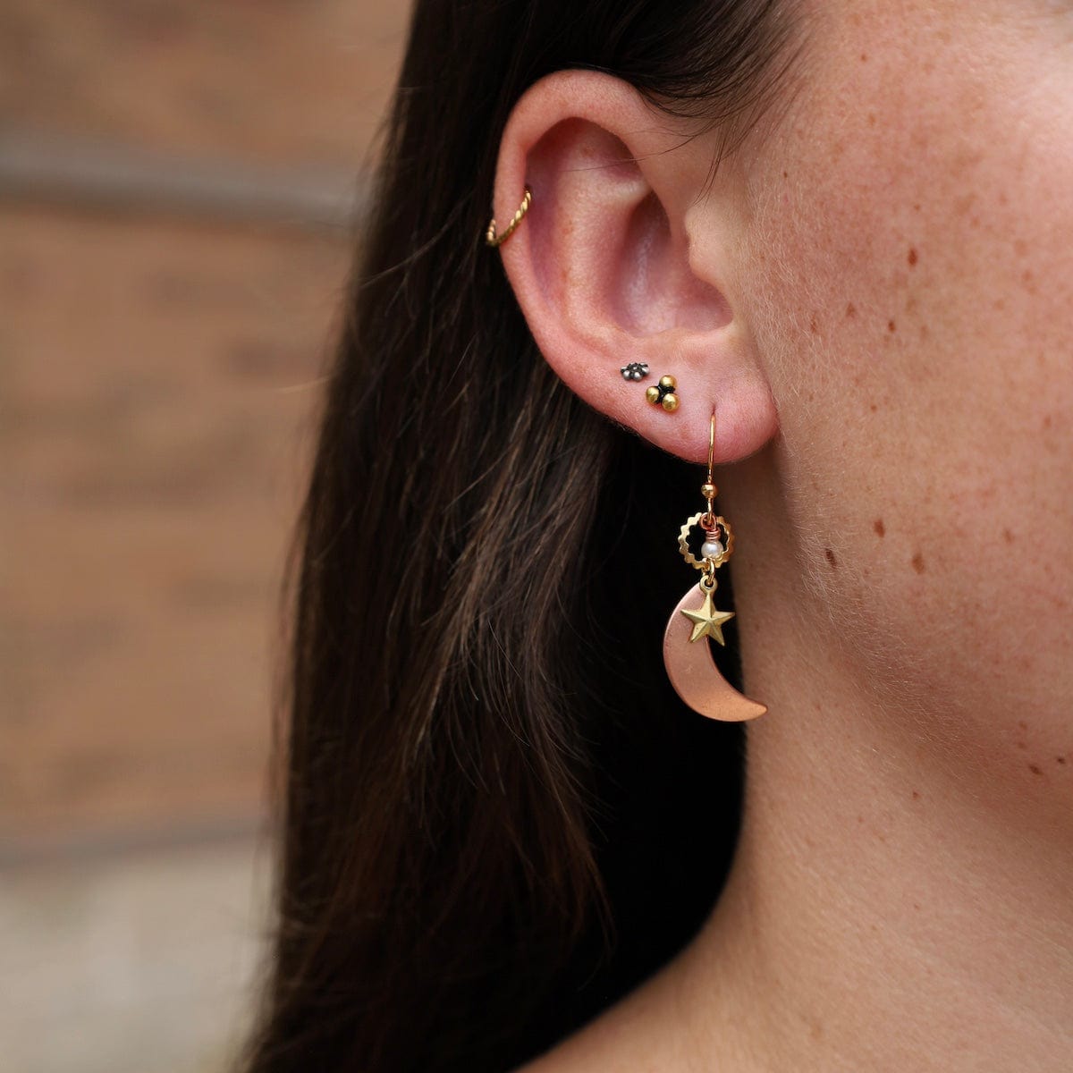 EAR-JM Copper Moon with Gold Star Earrings