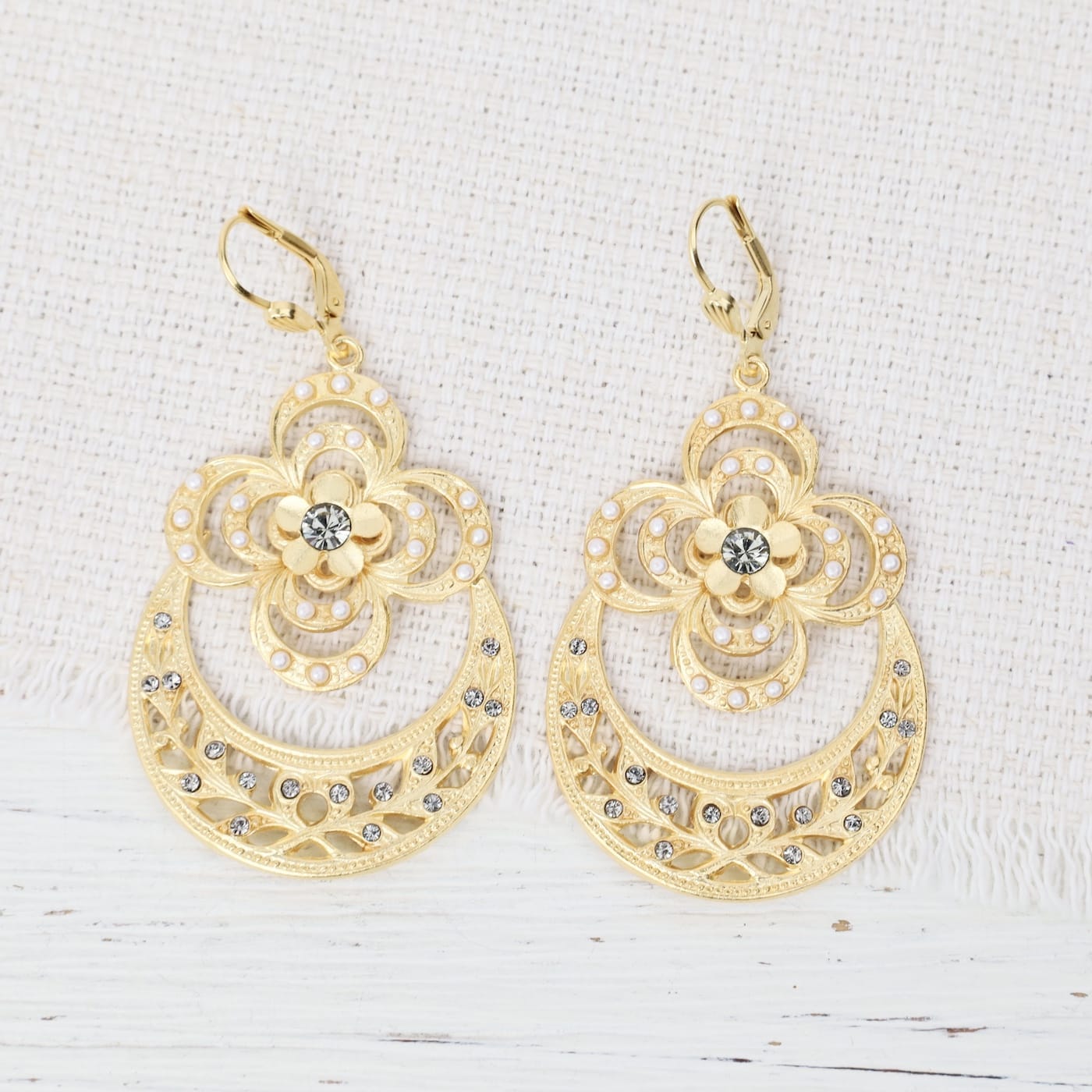 EAR-JM Crystal Alhambra Earrings- Gold Plate
