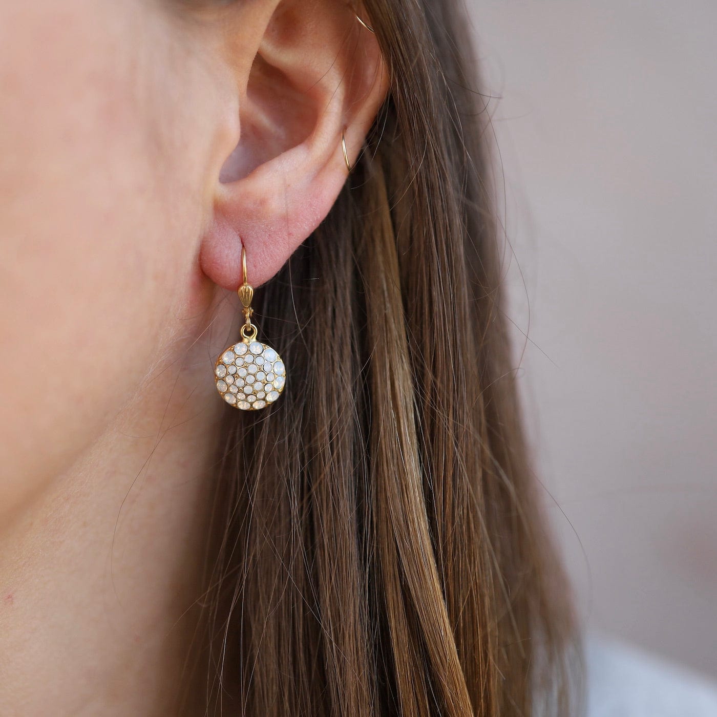 Load image into Gallery viewer, EAR-JM Crystal Encrusted Dome Drop Earring
