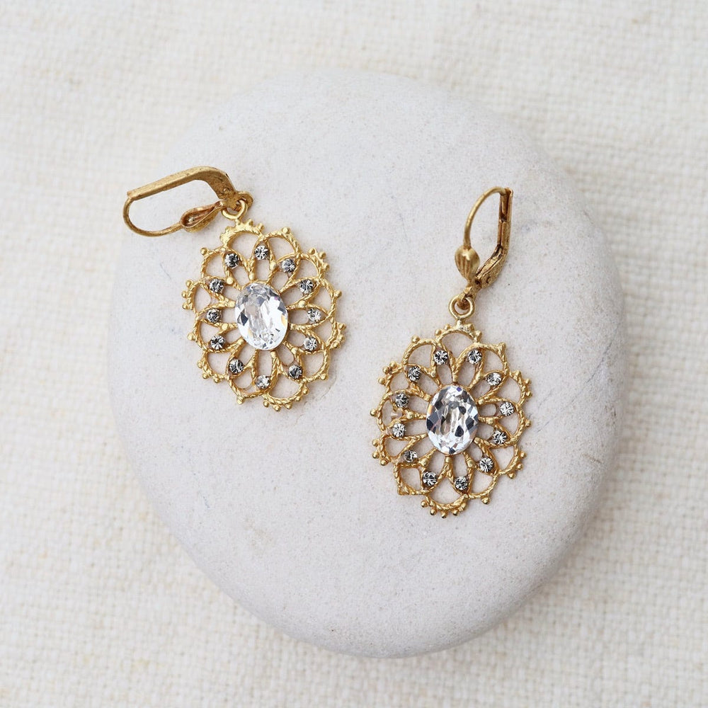 
                      
                        EAR-JM Crystal Oval Filigree Earrings - Gold Plate
                      
                    