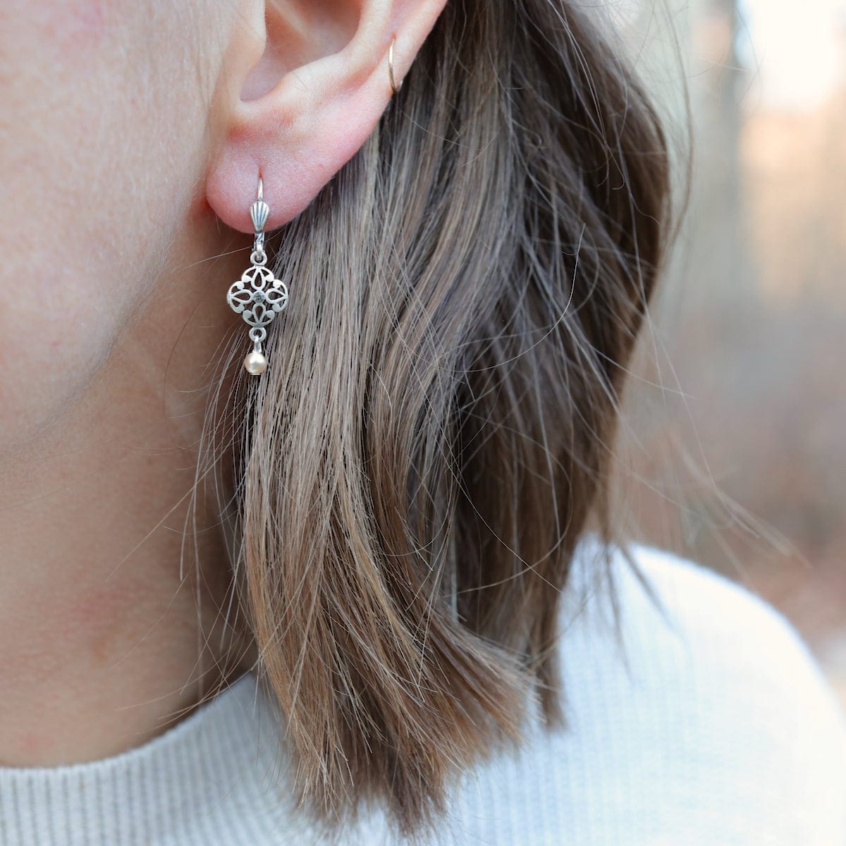 EAR-JM Crystal Pearl Lotus Earrings