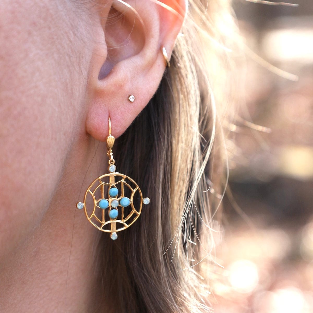 EAR-JM Cut Out Flower Turquoise Earrings