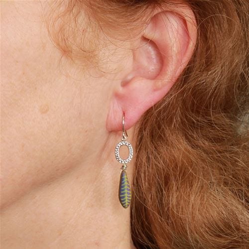 EAR-JM Czech Leaf Bead - Blue