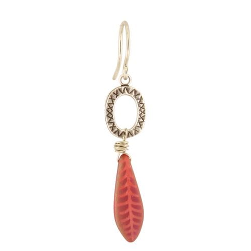 EAR-JM Czech Leaf Bead - Red