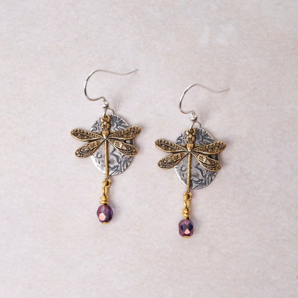 EAR-JM Dragonfly with Purple Crystal Earrings