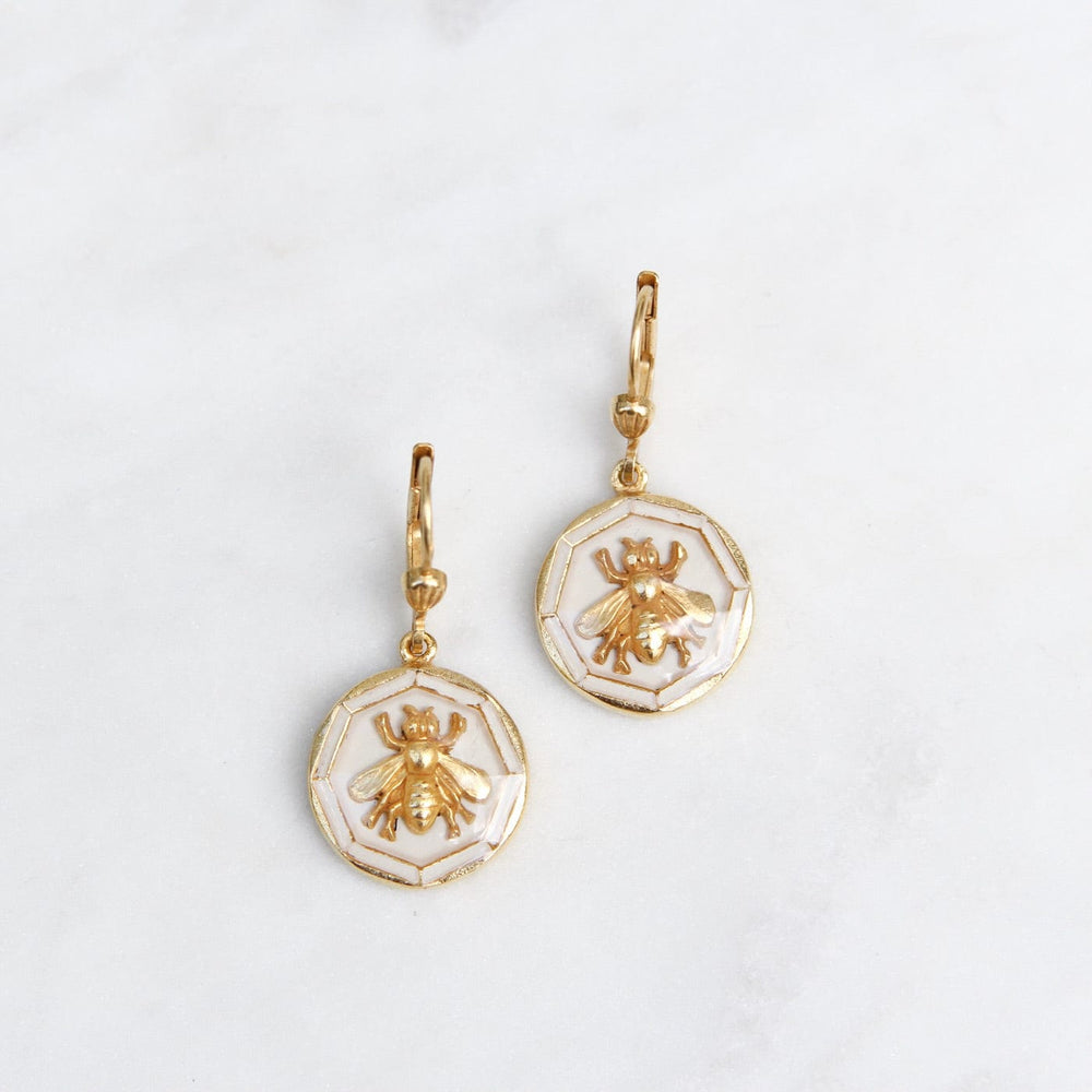 EAR-JM Enamel Bee Earring - White