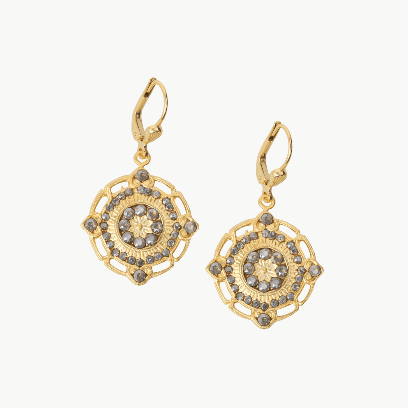 EAR-JM Filagree Round Earring With Grey Opal Crystals - G