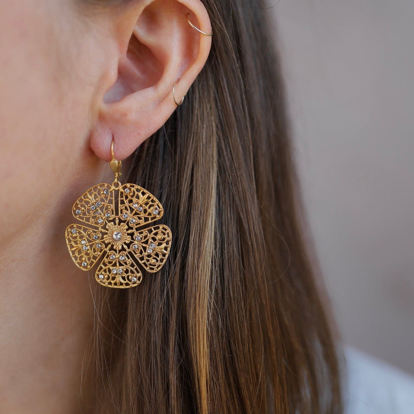 EAR-JM Filigree Flower Drop Earring