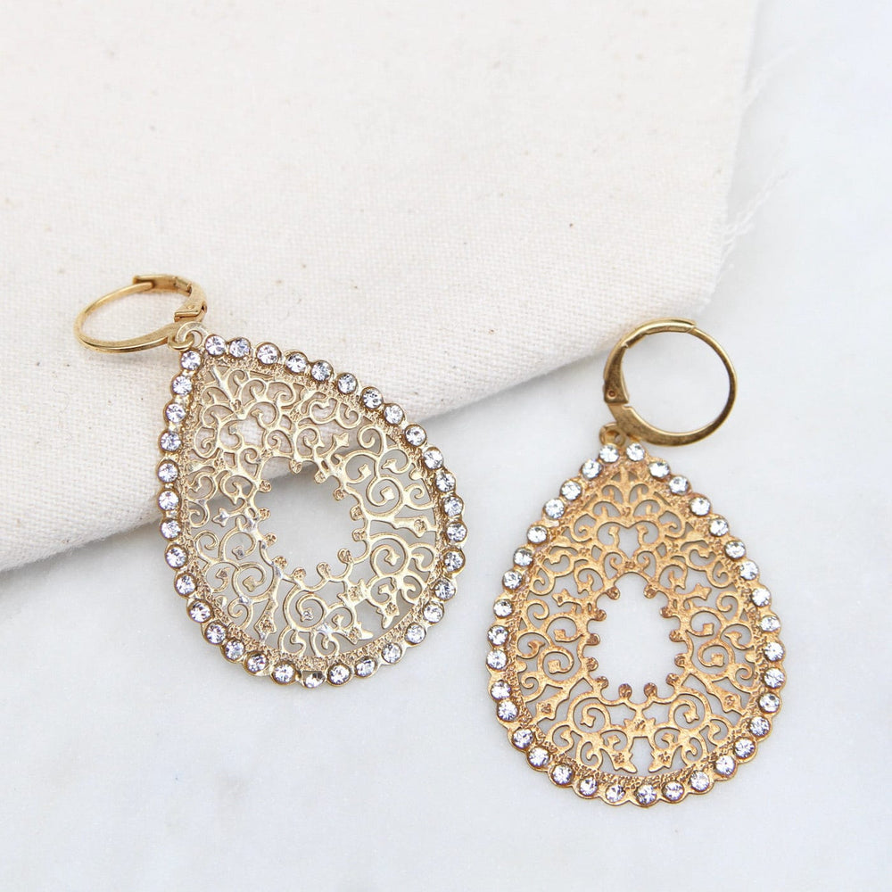 
                      
                        EAR-JM FiligreeTeardrop Earrings with Clear Crystals
                      
                    