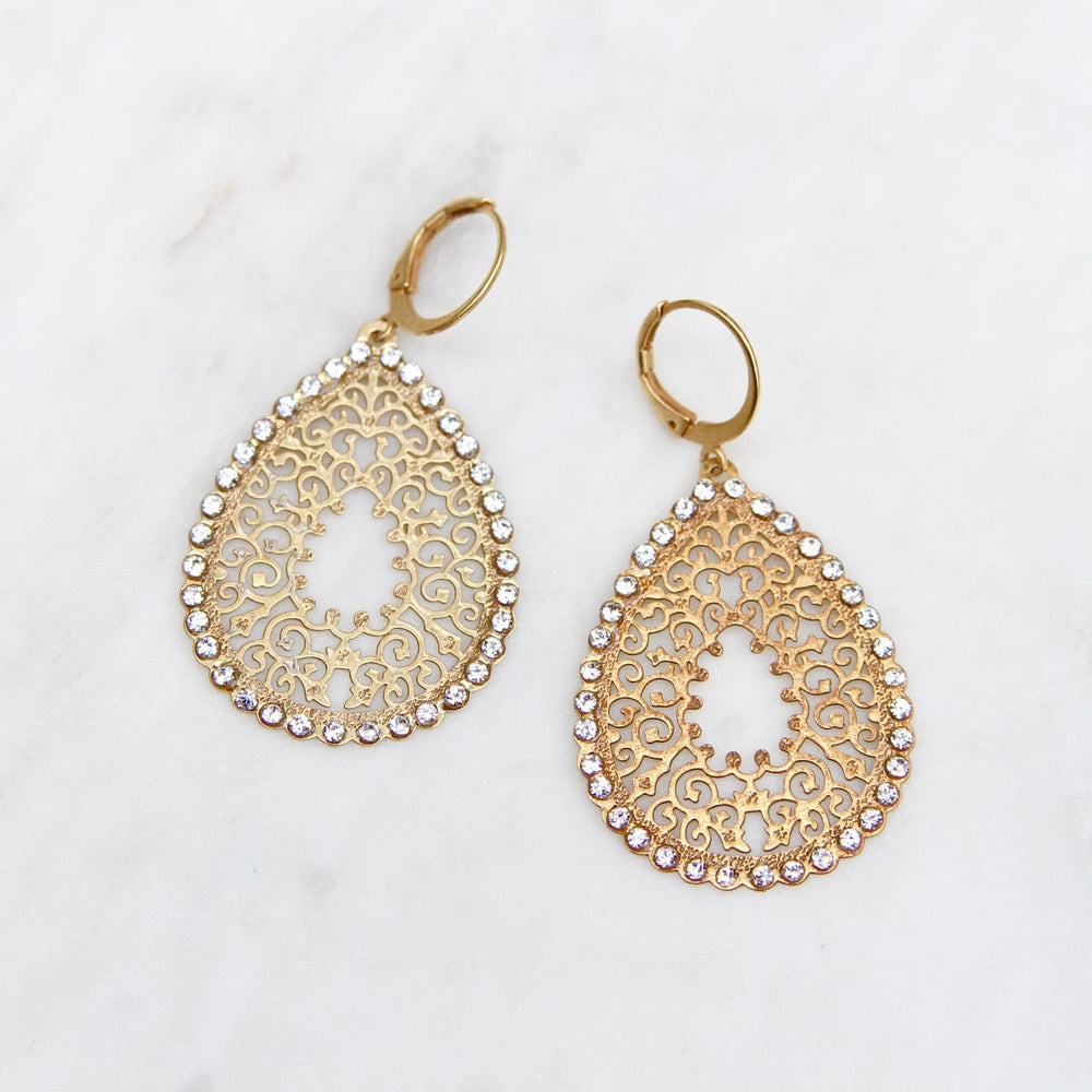 
                      
                        EAR-JM FiligreeTeardrop Earrings with Clear Crystals
                      
                    