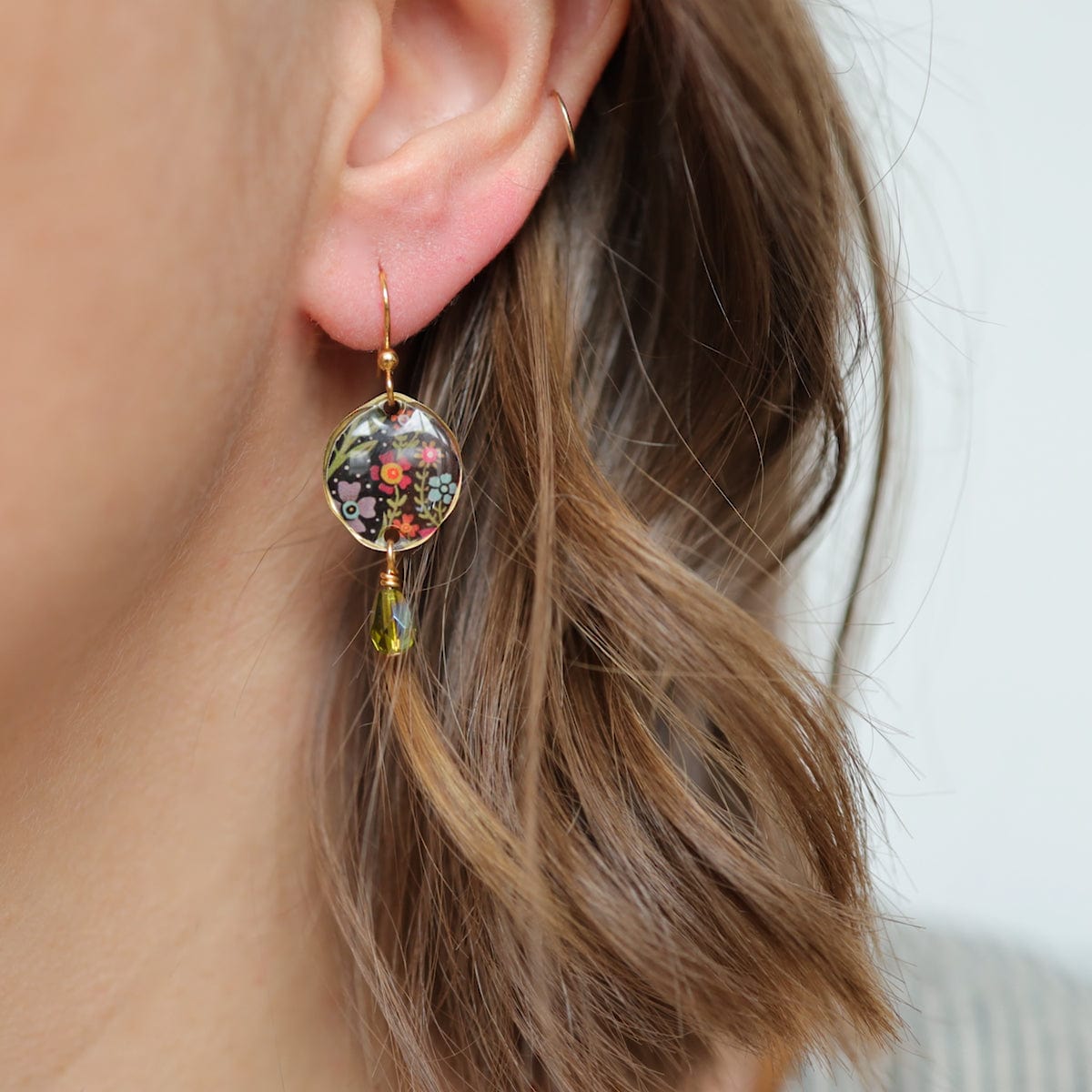 EAR-JM Forest Flowers Earring with Dangling Crystal