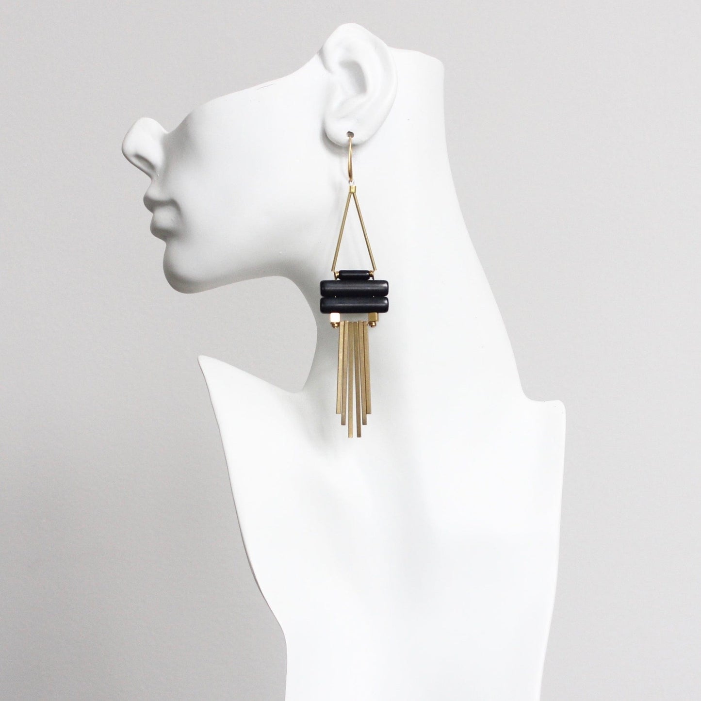 EAR-JM Geometric Black Magnesite and Brass Earrings
