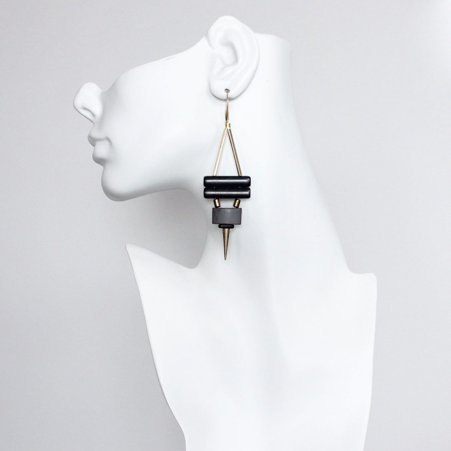 EAR-JM Geometric Black Magnesite and Hematite Earrings