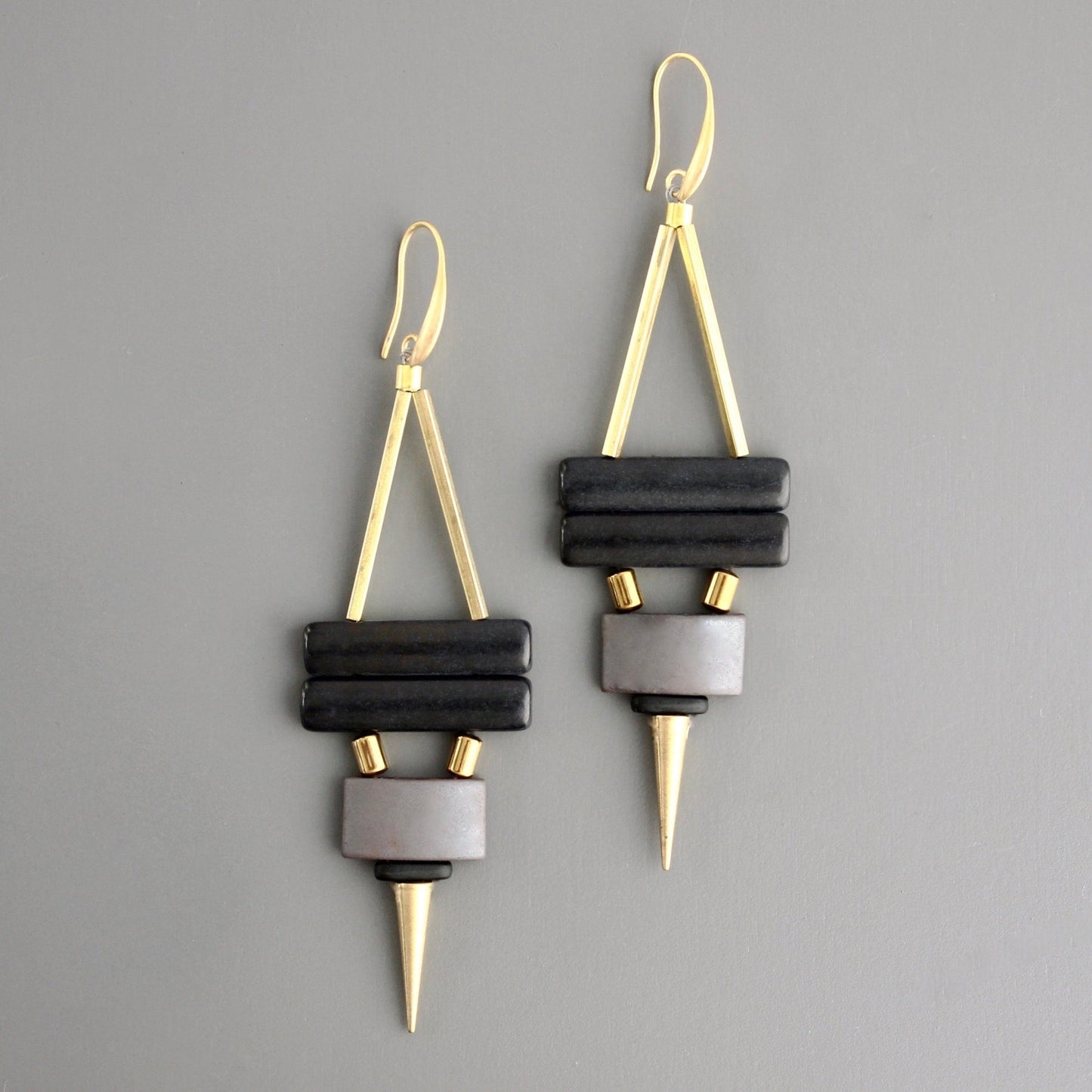 EAR-JM Geometric Black Magnesite and Hematite Earrings