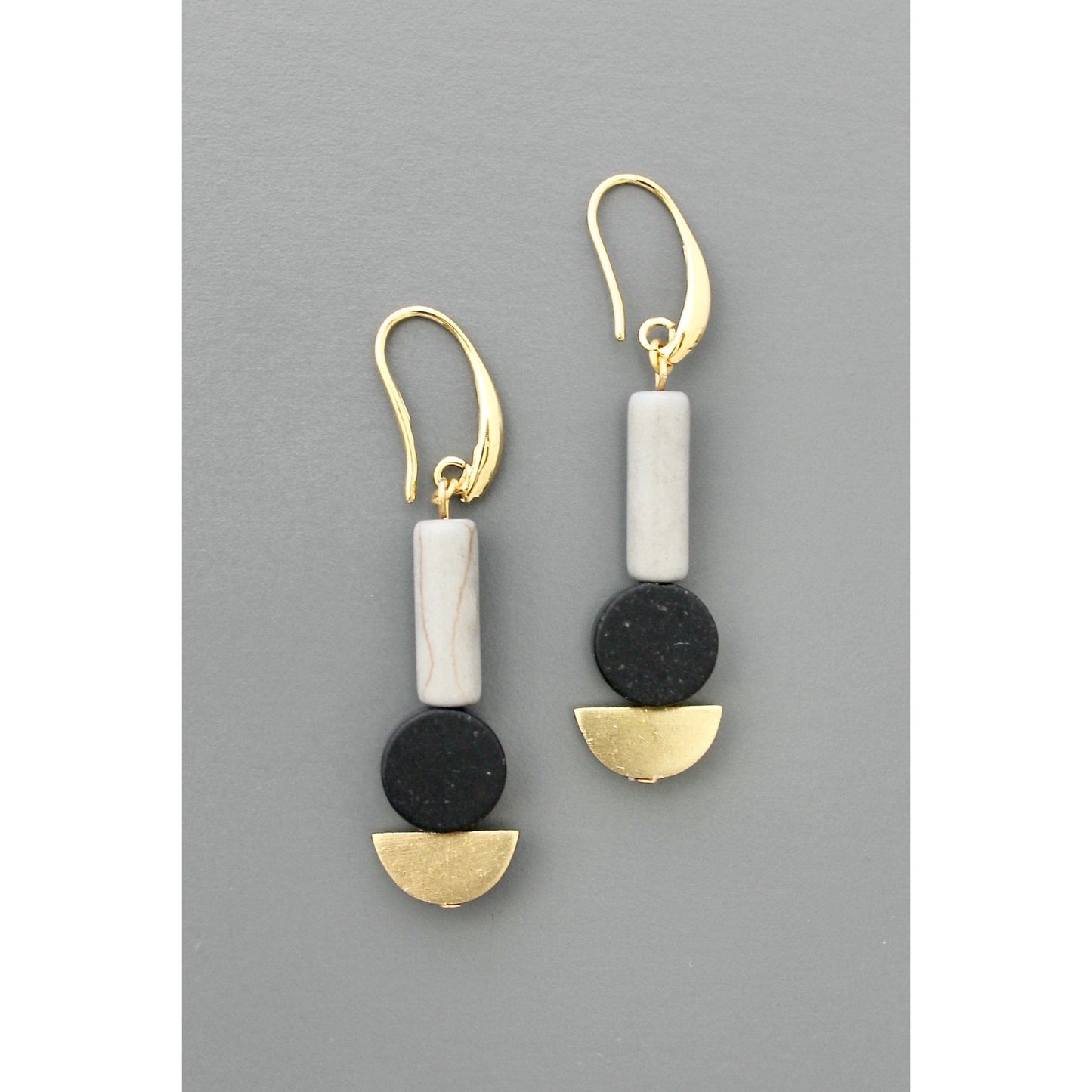 EAR-JM Geometric Gray and Black Dangle Earrings