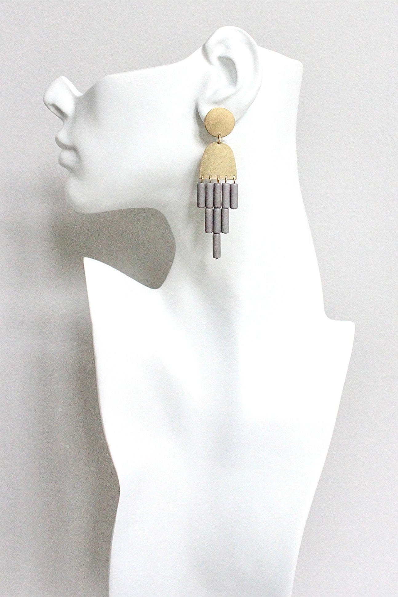 EAR-JM Geometric Gray Post Dangle Earrings