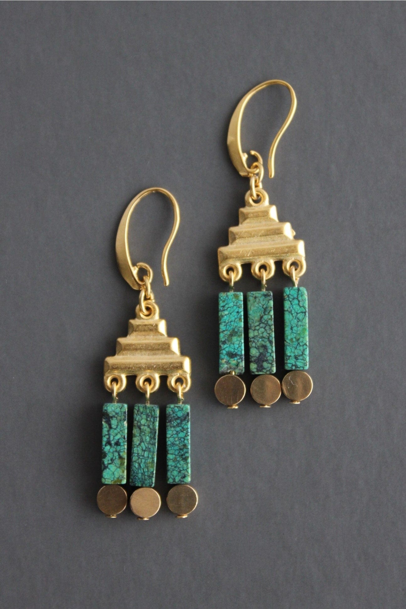 EAR-JM Geometric Green Turquoise Stone Earrings