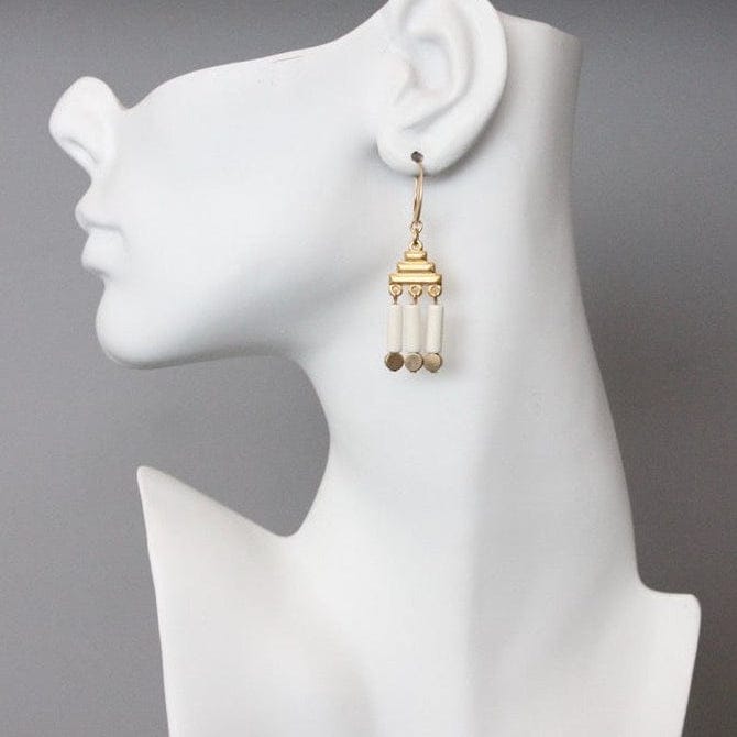 EAR-JM Geometric White Stone and Brass Earrings