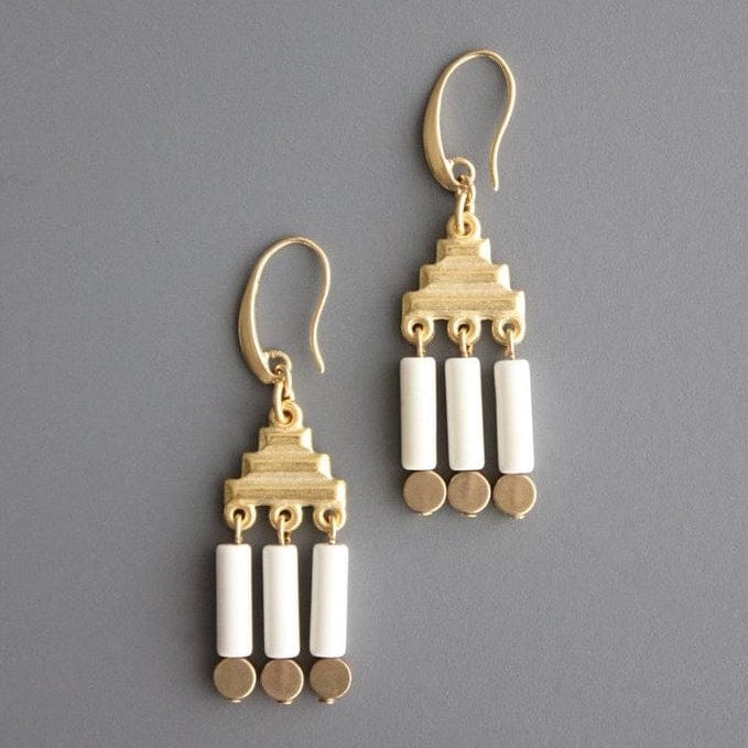 EAR-JM Geometric White Stone and Brass Earrings