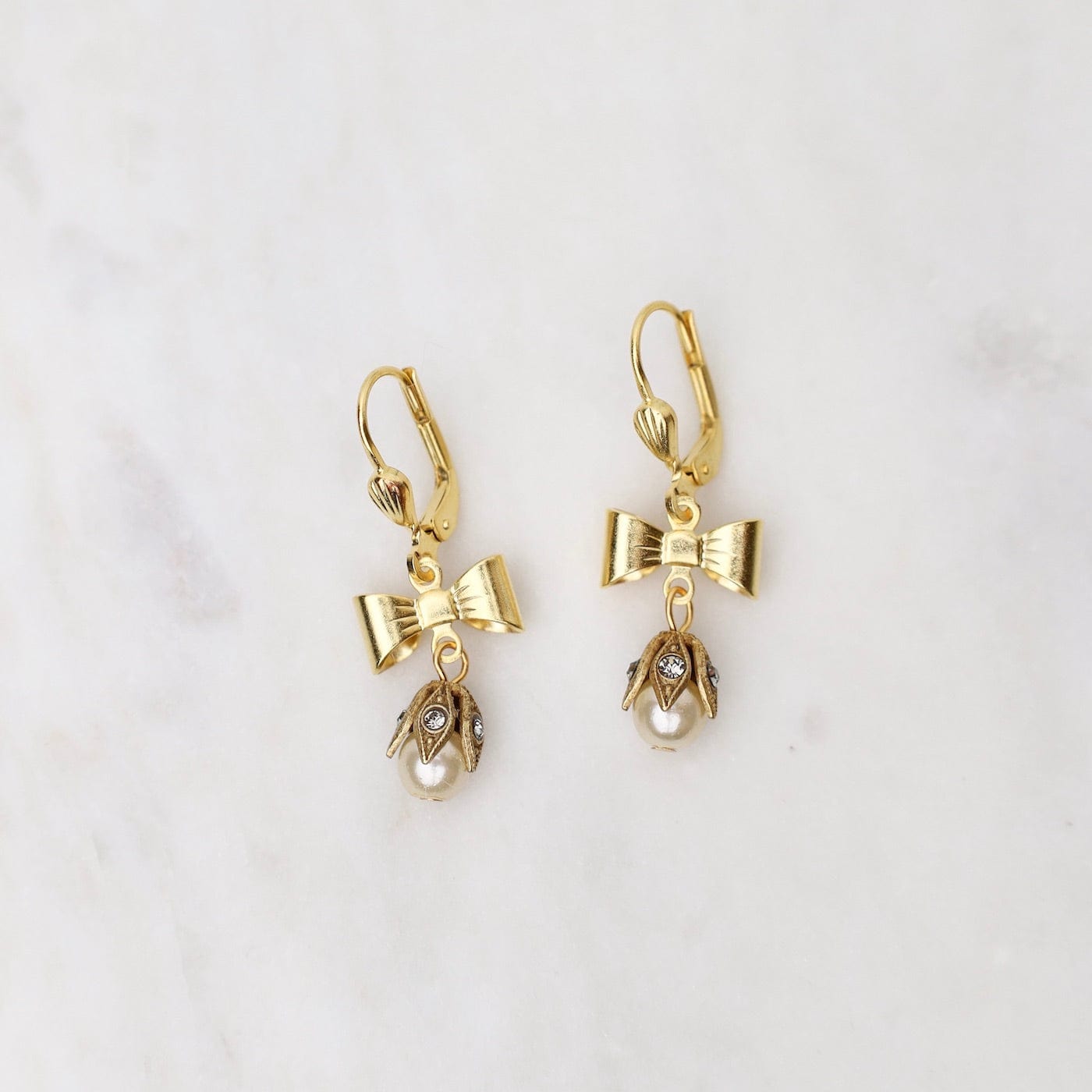 EAR-JM Gold Bow and Pearl Earrings