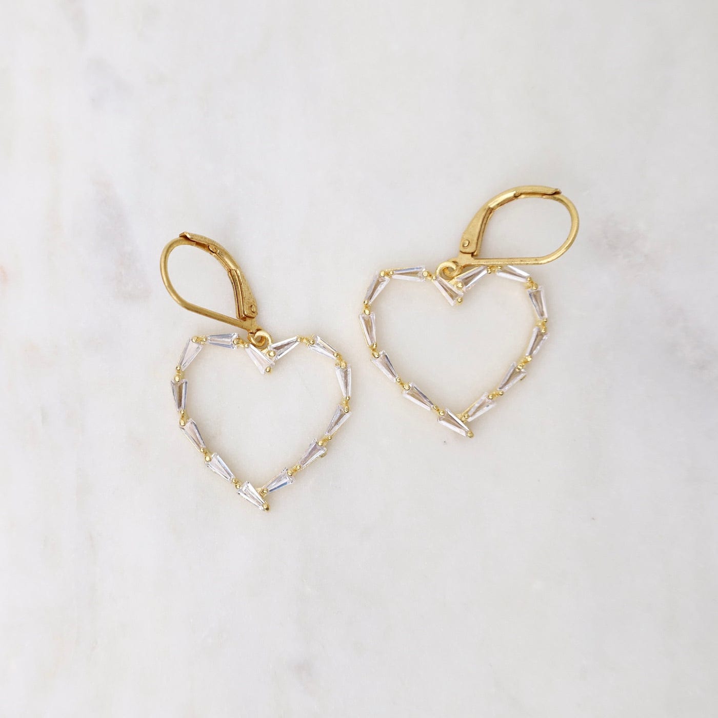 EAR-JM Gold Crystal Baguette Heart Earrings