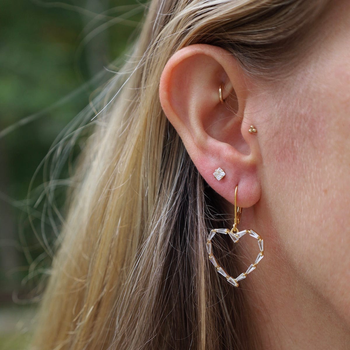 EAR-JM Gold Crystal Baguette Heart Earrings