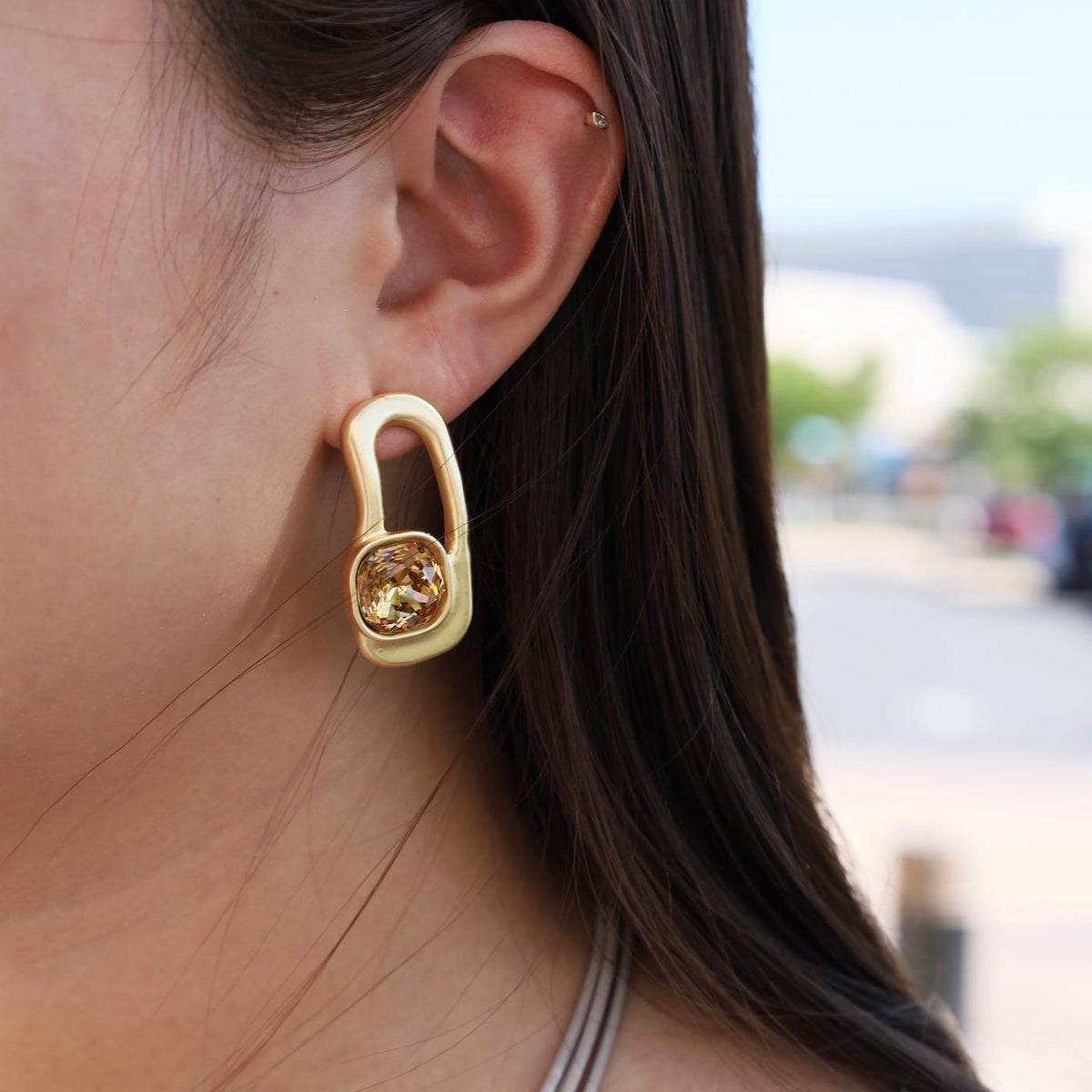 EAR-JM Gold Crystal Loop Earrings