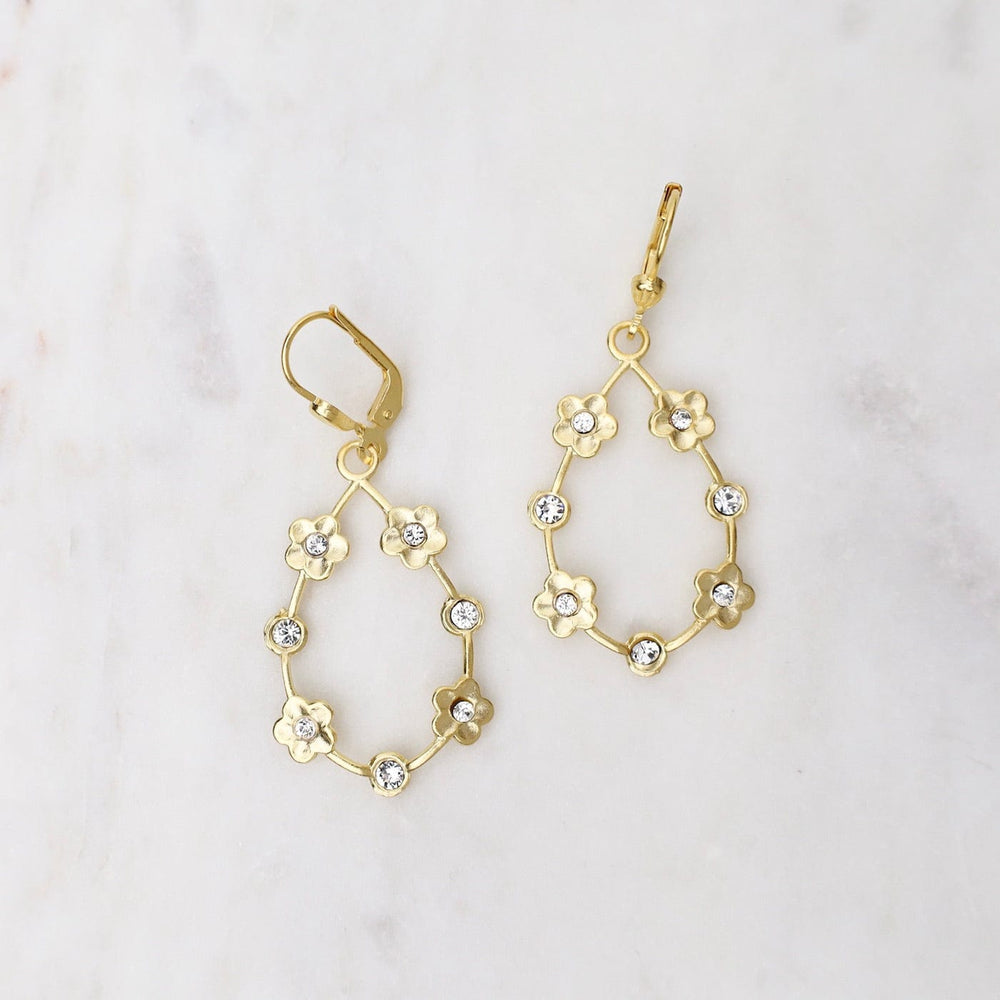 EAR-JM Gold Crystal Teardrop Flower Garland Earrings