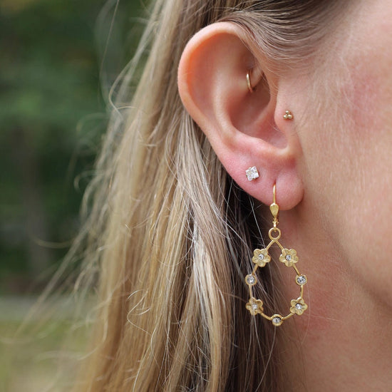 EAR-JM Gold Crystal Teardrop Flower Garland Earrings