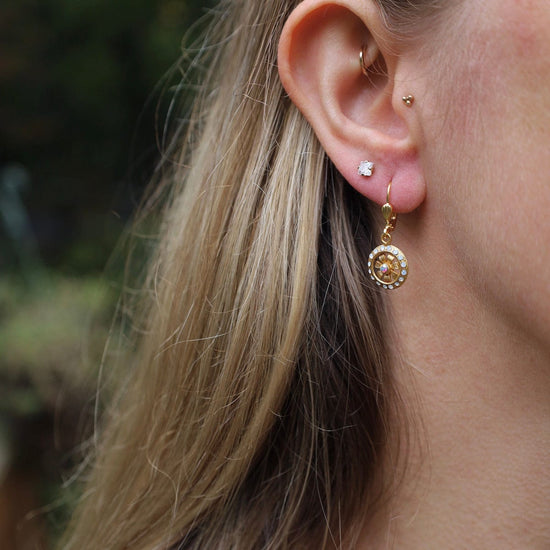 EAR-JM Gold Flower Earrings - Aurora Borealis Crystal