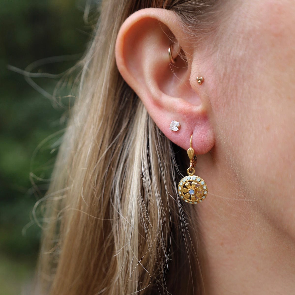 EAR-JM Gold Flower Earrings - Pacific Opal Crystal