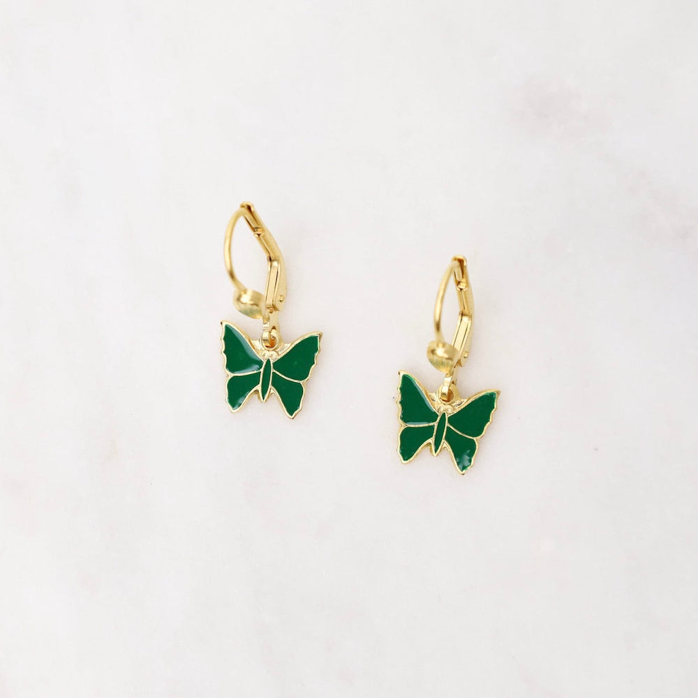 EAR-JM Gold Green Enamel Butterfly Earrings