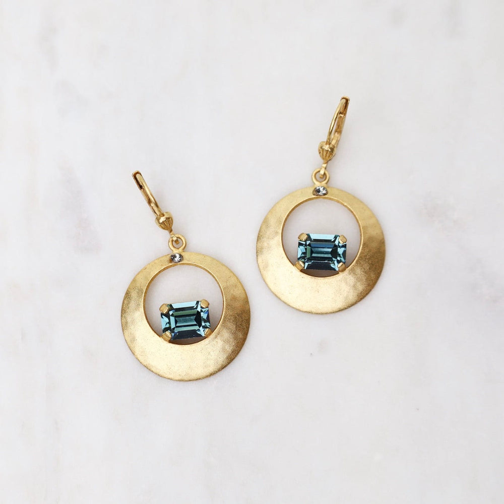 EAR-JM Gold Hammered Disc with Midnight  Crystal Earrings