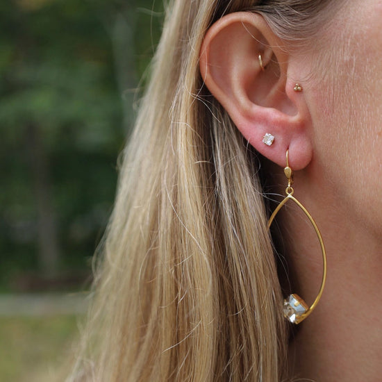 EAR-JM Gold Marquise Hoop & Square Crystal Earrings