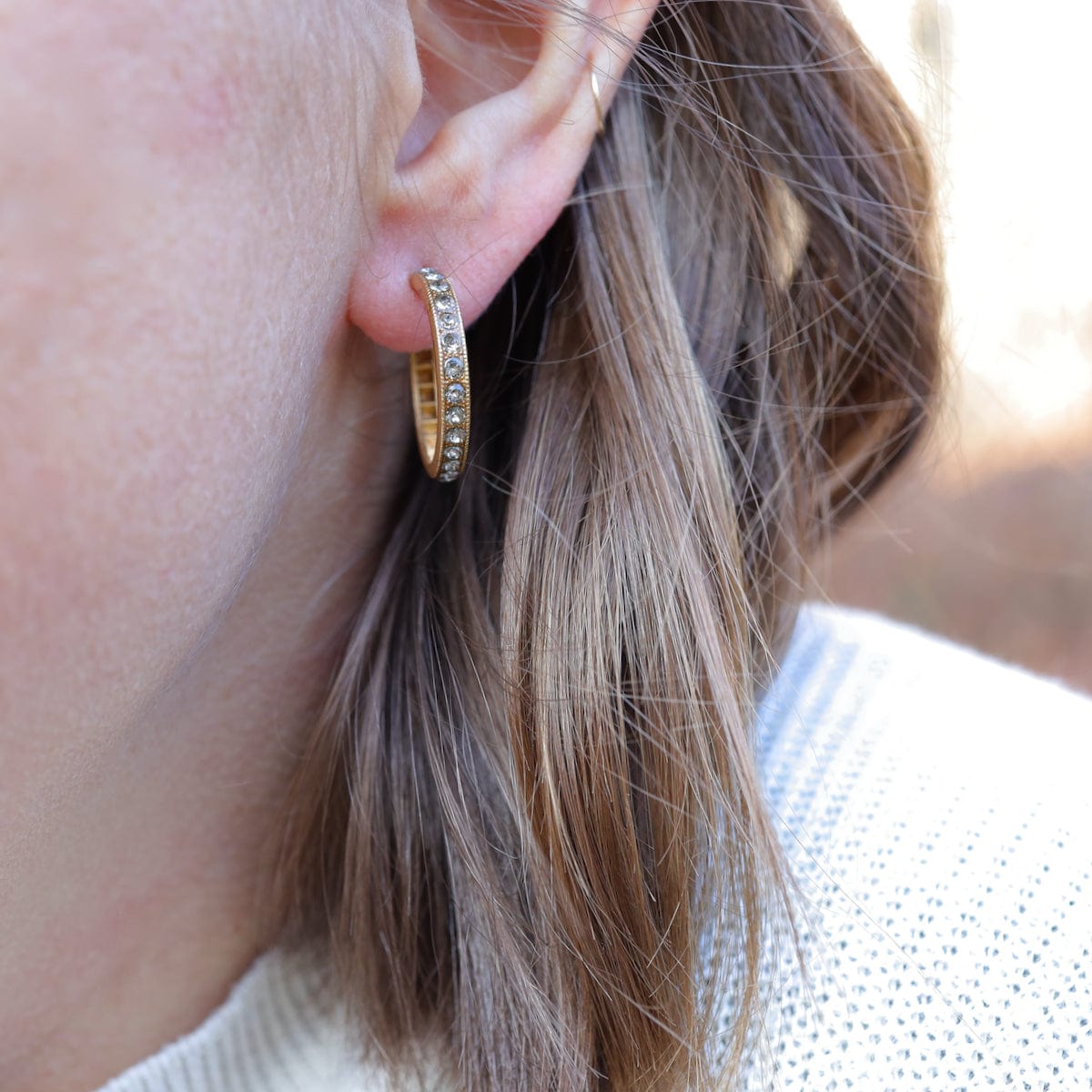 EAR-JM Gold Plate Clear Crystal Hoop Earrings