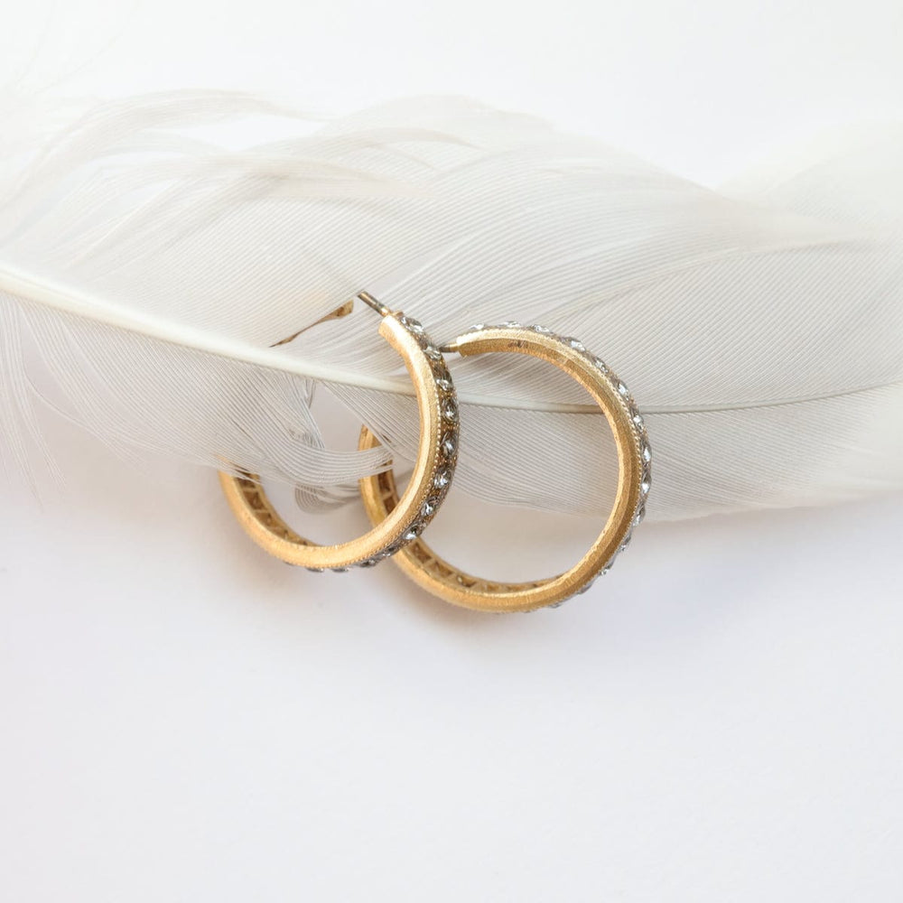 EAR-JM Gold Plate Clear Crystal Hoop Earrings