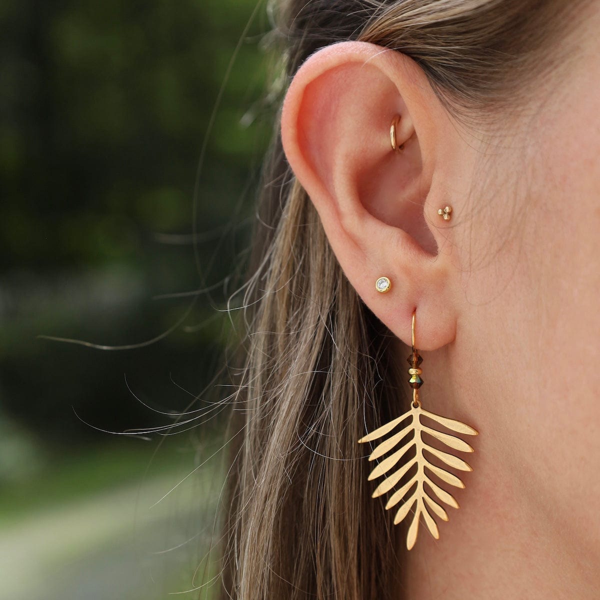 EAR-JM Gold Plated Fern Leaf Earrings