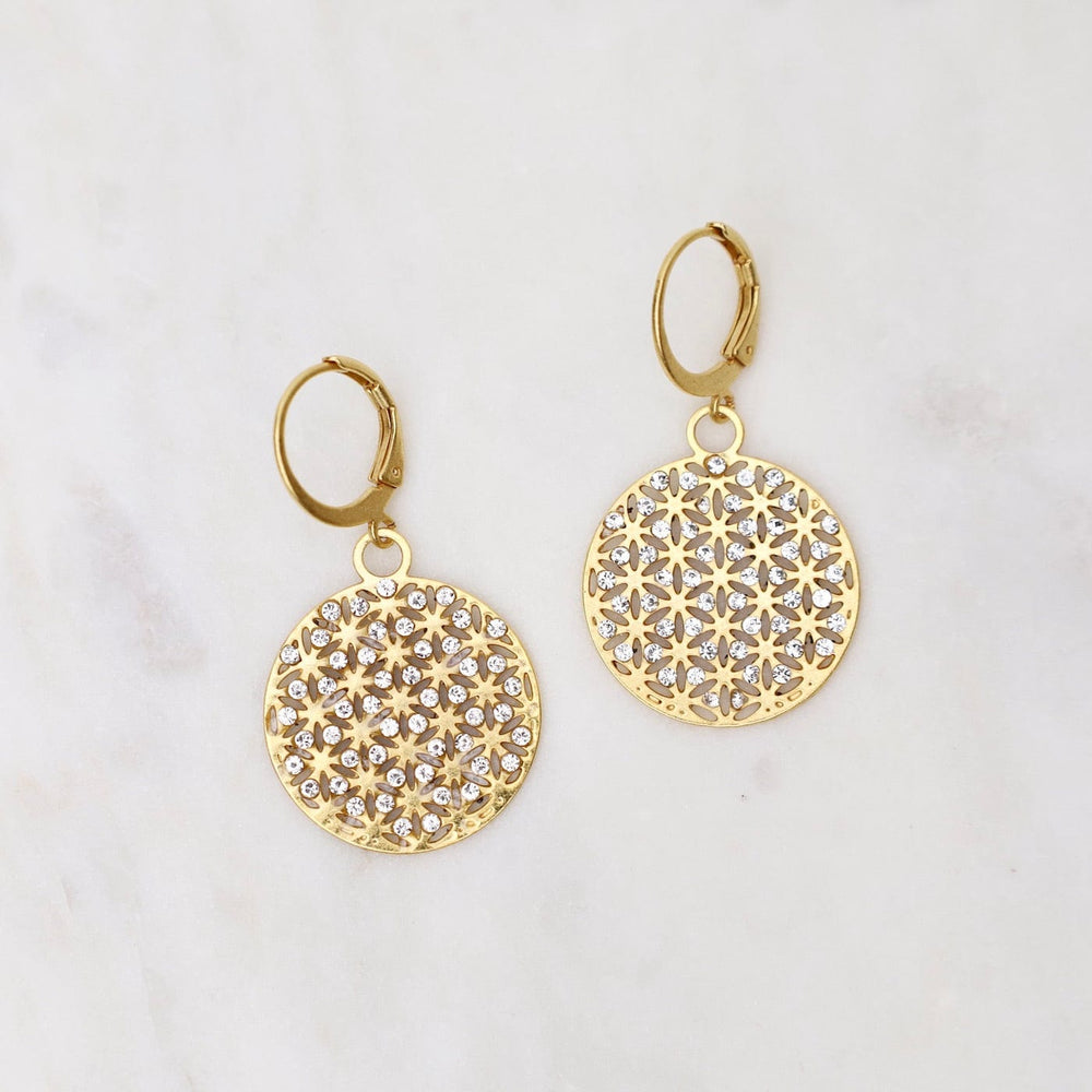 EAR-JM Gold Round Lattice & Crystal Earrings