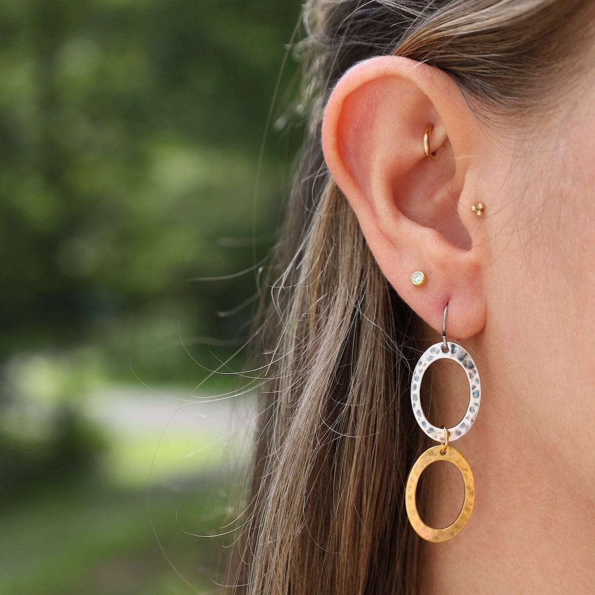 EAR-JM Gold & Silver Plated Oval Hoops Earrings